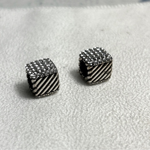 Brighton Cubix Beads Spacers 3/8" Pair of 2 Silver Plated Crystals & Grooves - Picture 3 of 7